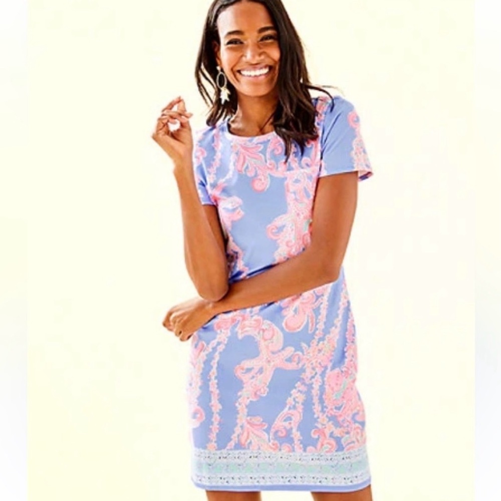Lilly Pulitzer DECLAN DRESS medium GO WITH THE FLOW ENG Blue Peri NWOT - Picture 15 of 15